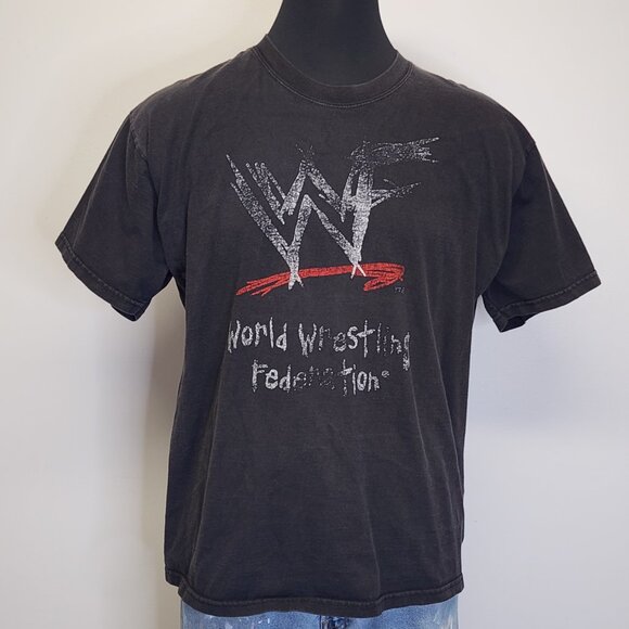 True Vintage 90s/00s XL WWF World Wrestling Federation Faded Black Logo Shirt - Picture 2 of 8